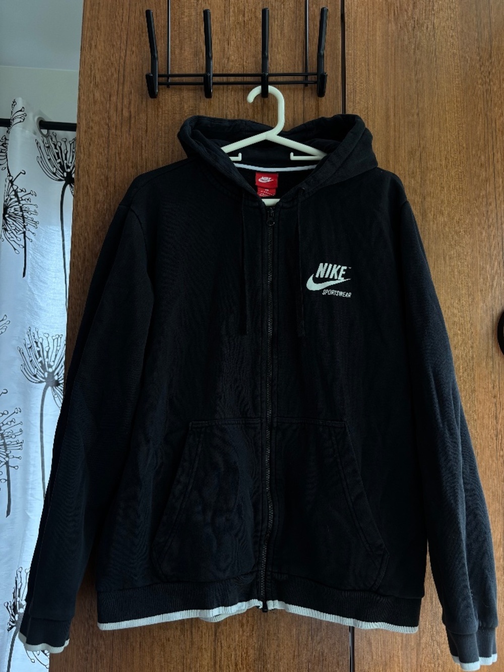 Nike Sportswear Full Zip Hoodie Black White Big Back Logo Size Large